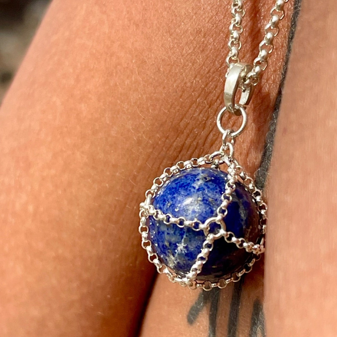 Caged Lapis Sphere Pendant