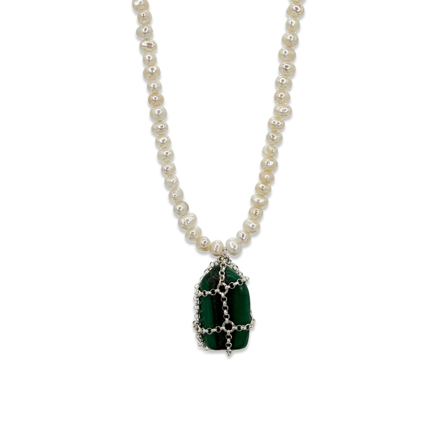 Caged Malachite Pearl Necklace