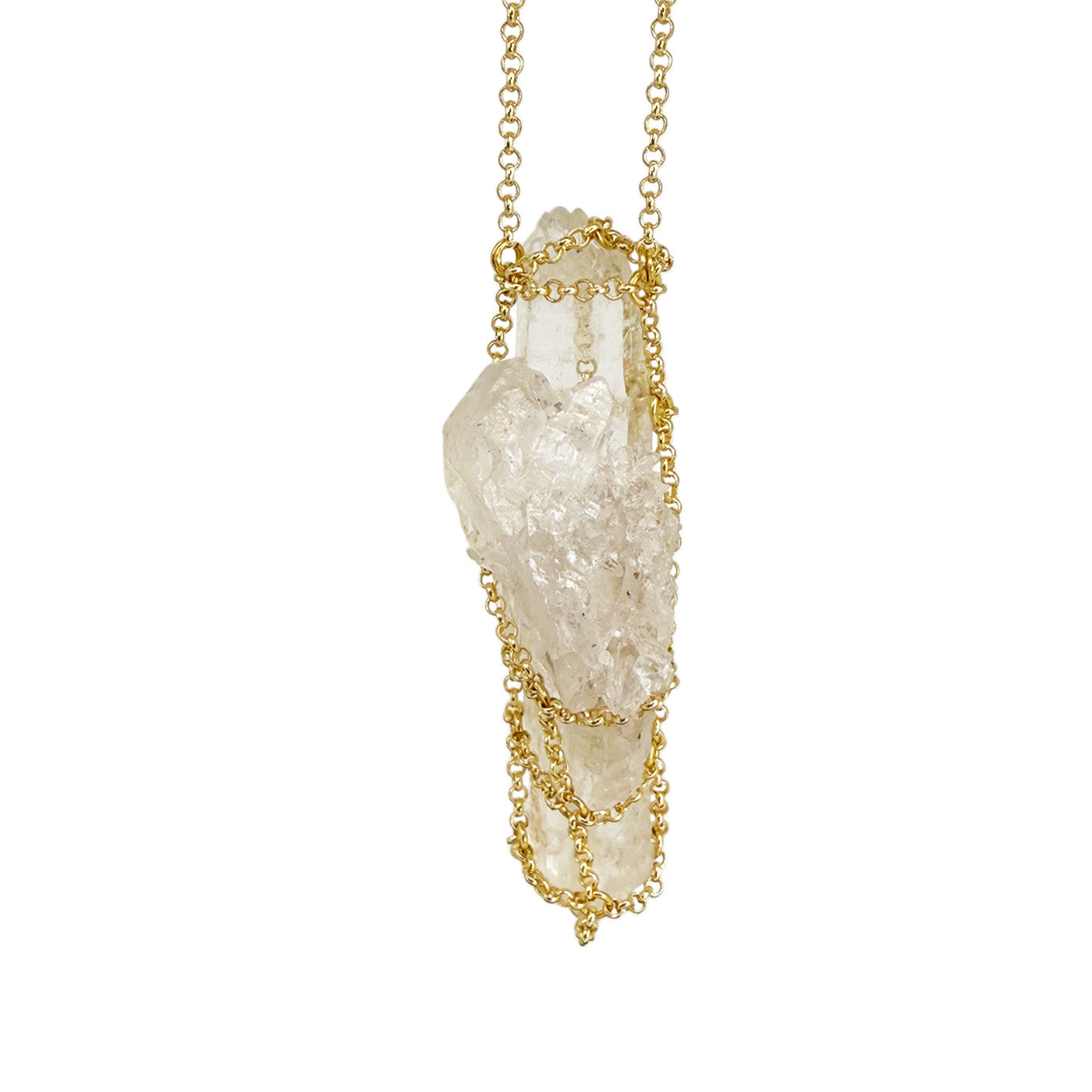 Caged Quartz Spike 14k Gold Brass Necklace II