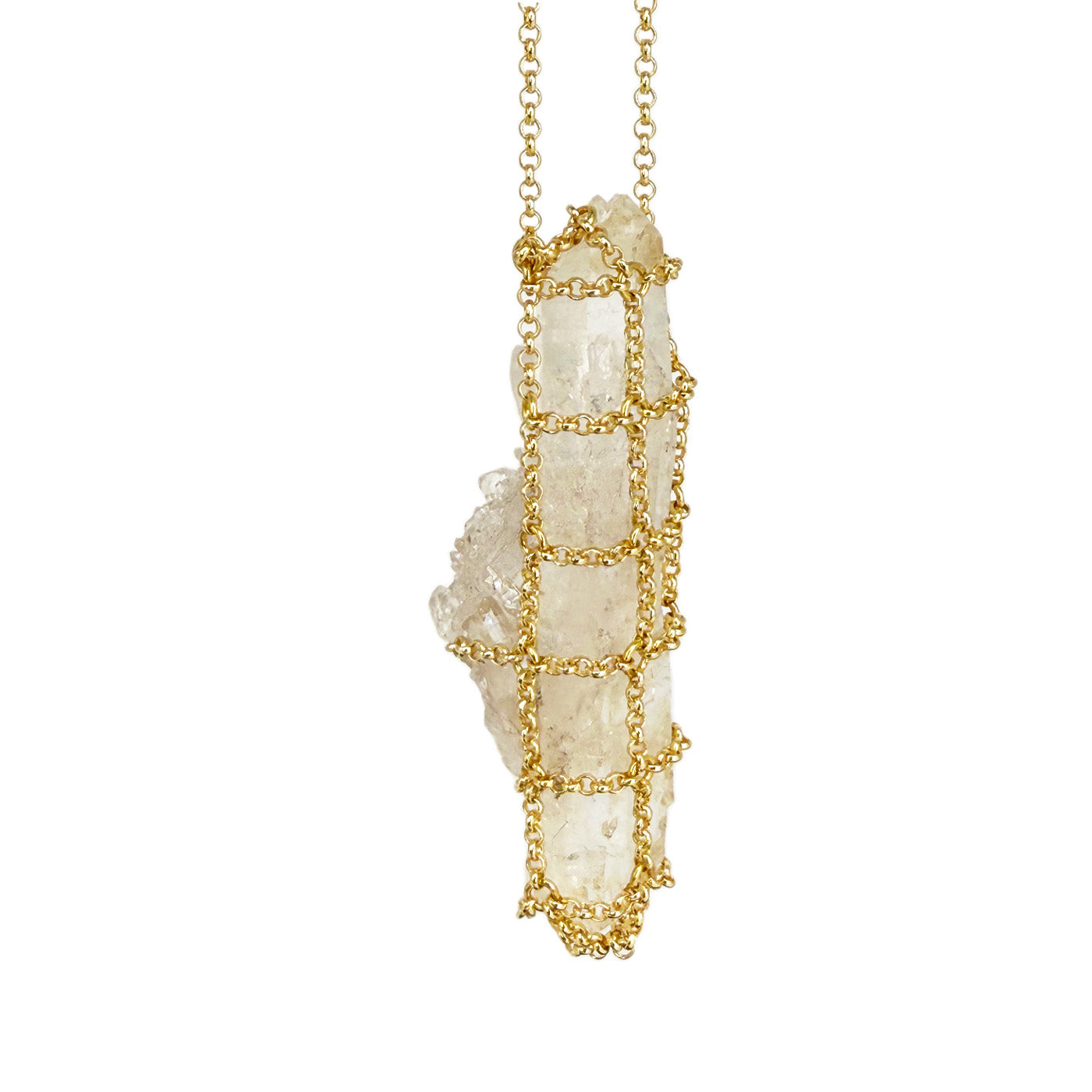 Caged Quartz Spike 14k Gold Brass Necklace II