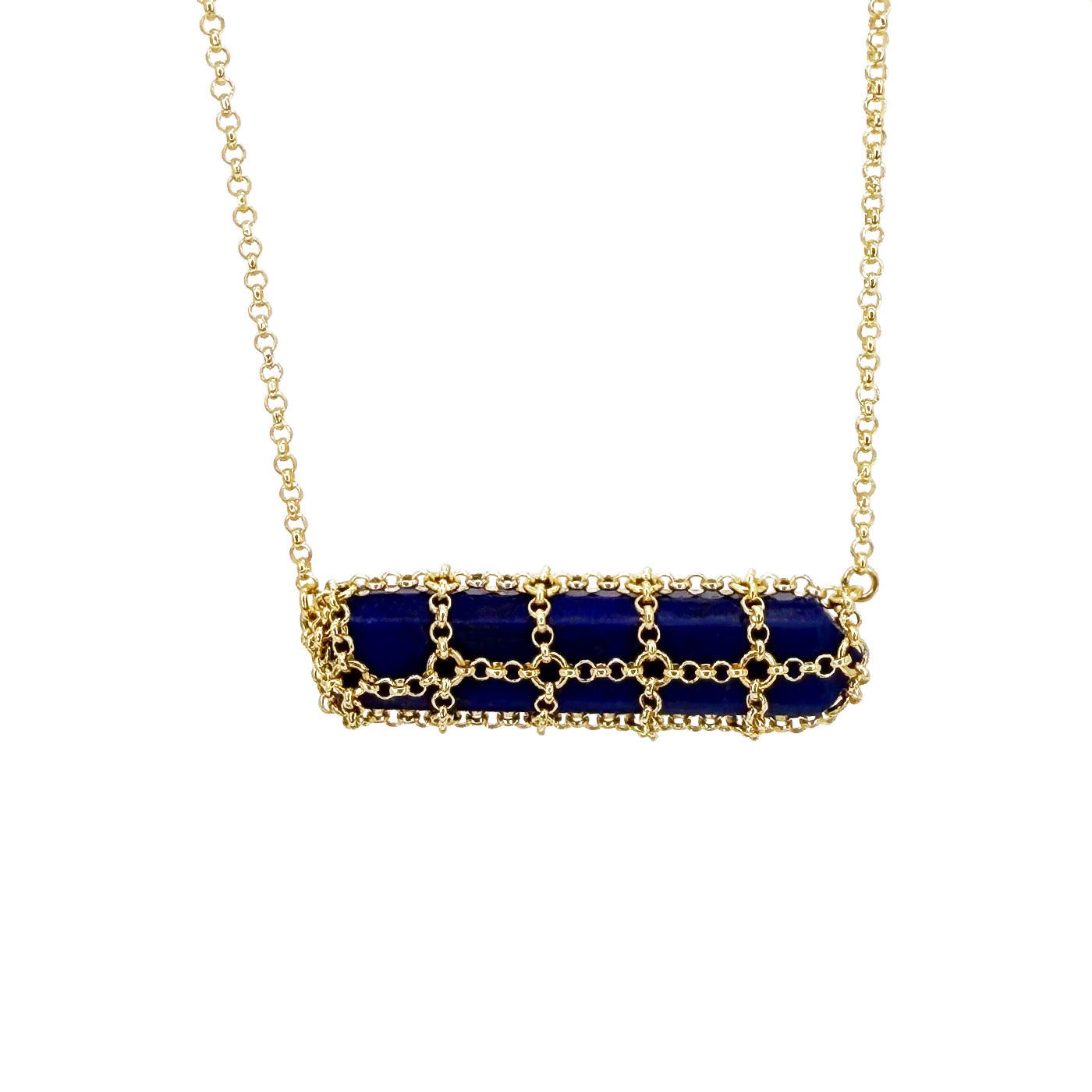 Caged Lapis 14k Gold Brass Pendant